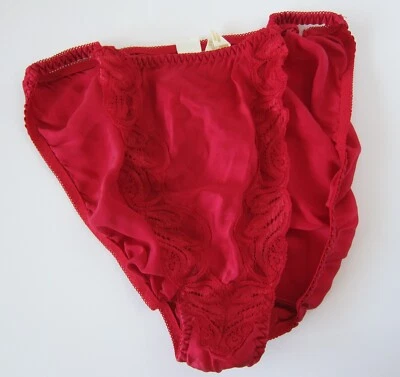 1 NEW Victoria's Secret VTG 80s-90s 100% Silk & Lace String Bikini Panties LARGE - Image 1 of 4