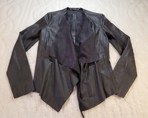 Zara Basic Womens Faux Leather Jacket XS Black Raw Hem Inner Belt Crop Soft - Picture 1 of 11