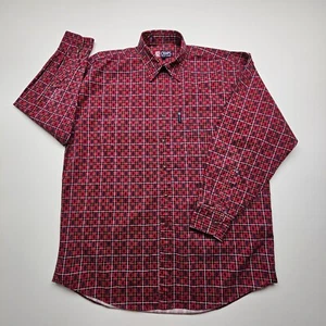 VTG Ralph Lauren Chaps Mens Shirt Large Red Black Aztec Check Diamond Polka Dots - Picture 1 of 21