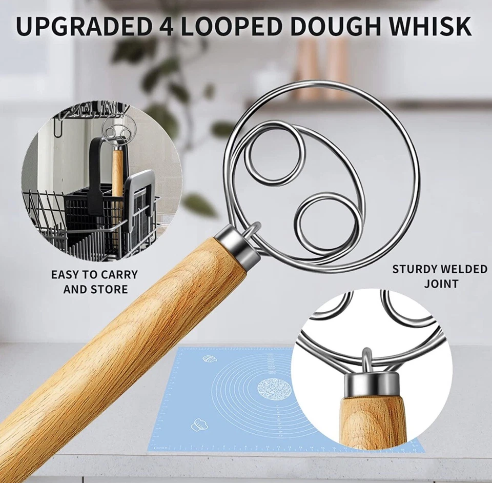 Danish Dough Whisk Stainless Steel Dutch Style Bread Dough Hand Mixer NEW - Imagem 1 de 1