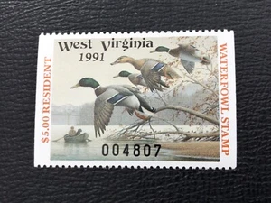 ICOLLECTZONE US West Virginia 1991 Resident Duck Hunting Stamp XF NH WV9 bookle - Picture 1 of 1