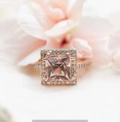 Lab-Created Morganite 2 CT Princess Solitaire Wedding Ring 14K Rose Gold Plated - Image 1 of 4