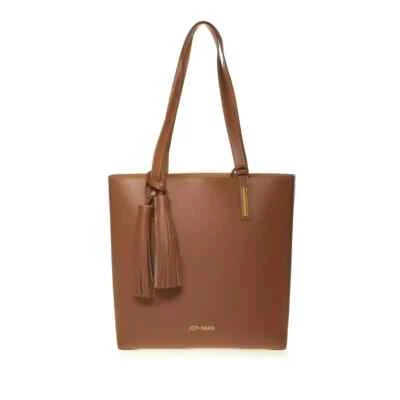 Bolso de mano y muñeca de cuero elegante con borla JOY & IMAN, coñac, mediano Foto 1 de 4