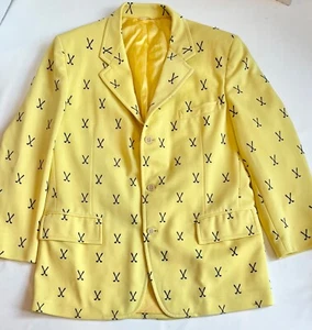 Mens Vtg IZOD Yellow Blazer with Embroidered Golf Clubs Sportcoat RARE - Picture 1 of 7