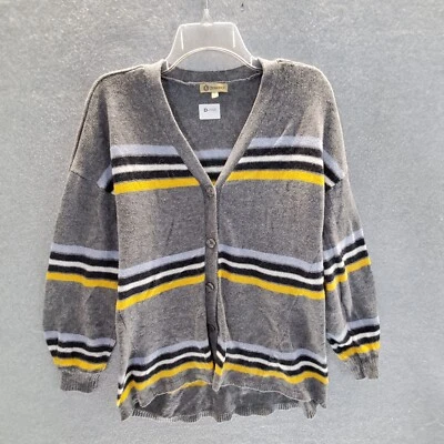 Democracy Women Sweater Small Gray Striped Alpaca Blend Cardigan Rib Hem - Image 1 of 4