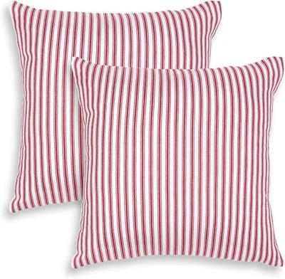 Cackleberry Home Red and White Ticking 18 x 18(2 件装),  — 第 1/3 张图片