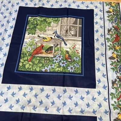 Vintage CRANSTON Cats in Window & Birds Cheater Quilt 6 Block Fabric Panel 54x44 - Image 1 of 4