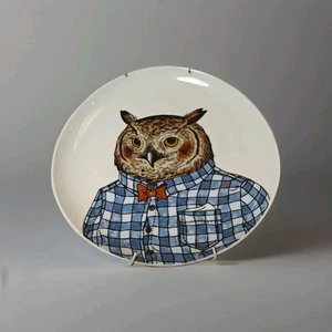 West Elm Rachel Kozlowski Dapper Animal Owl Dinner Salad Plate / Wall Hanging - Picture 1 of 3