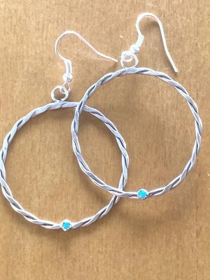 Pendientes de aro Southwest de plata de ley 925 turquesa cuerda retorcida colgantes Foto 1 de 4