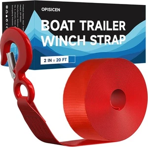 Boat Trailer Winch Strap With Hook 2" x 20' - 10,816lbs x 20', red - Picture 1 of 6