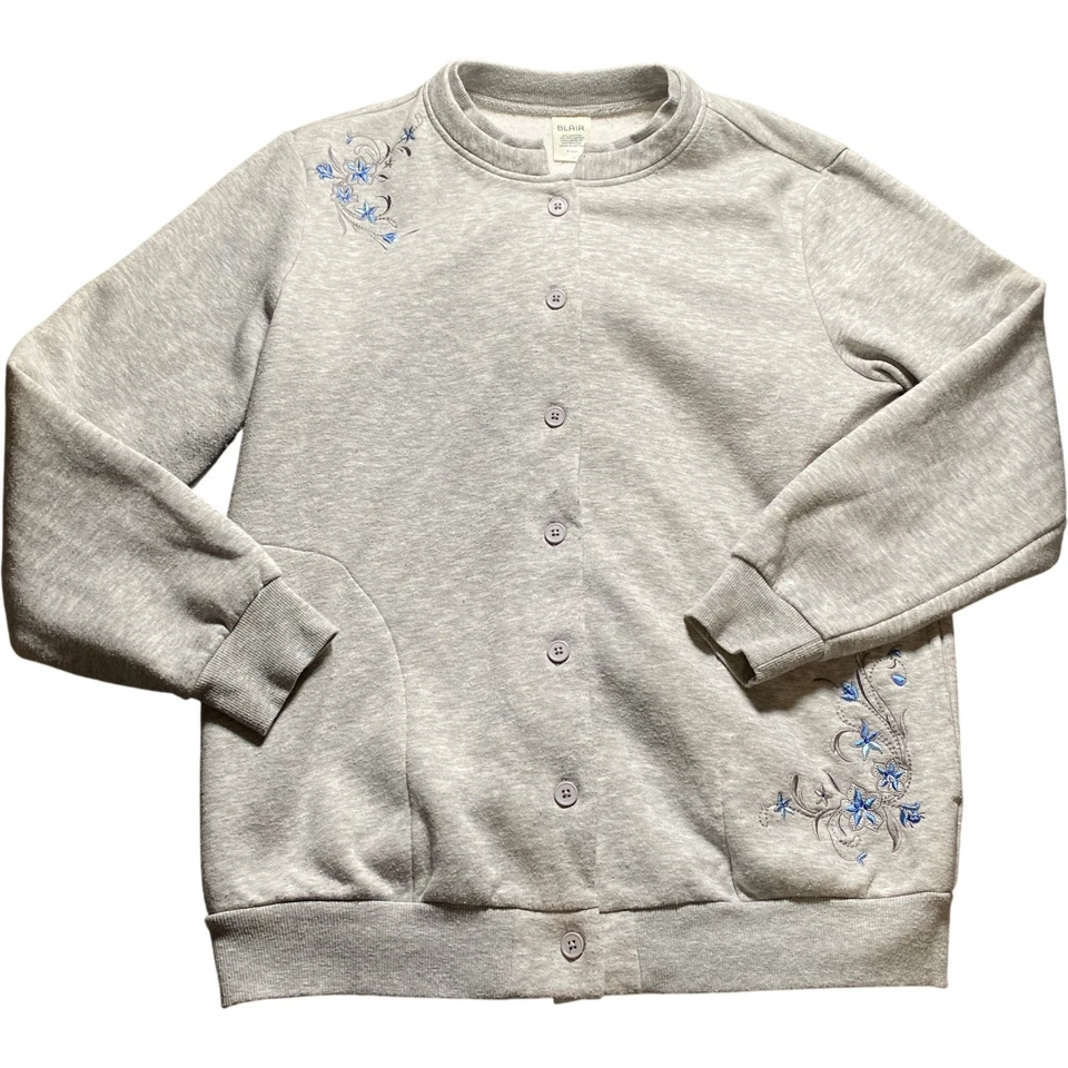 Cárdigan para mujer BLAIR gris medio bordado floral mezcla de algodón Foto 1 de 4