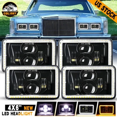 4Pcs For Town Car 1981-1989 4x6" LED Projector Headlights High Low Beam DRL Turn - Image 1 of 4