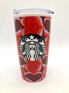 Vaso de viaje Starbucks Hearts cerámica con aislamiento de doble pared con tapa 12 oz 6" - Imagen 1 de 6