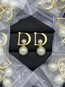 Classic Pearl Double Side Wear Elegant Stud Branded Earrings Fashion Jewelry - Picture 1 of 12