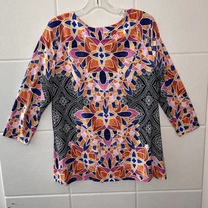 Blusa túnica mujer JM Collection multicolor talla XL 16 18 azul marino rosa rojo - Imagen 1 de 7