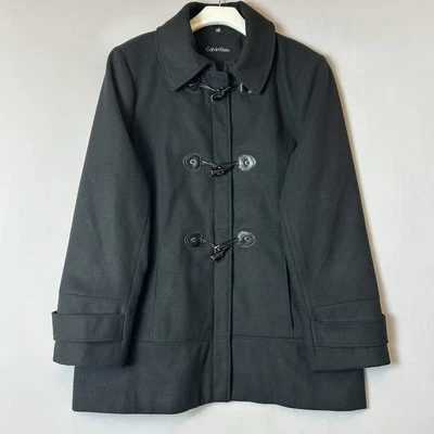 Abrigo para mujer Calvin Klein Pea extra grande negro cremallera completa palanca cuello botón Foto 1 de 4