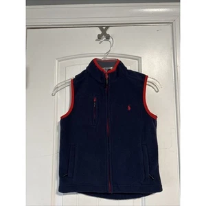 Polo Ralph Lauren Full Zip Fleece Vest Boys Size 6 Navy Blue & Red Logo - Picture 1 of 3