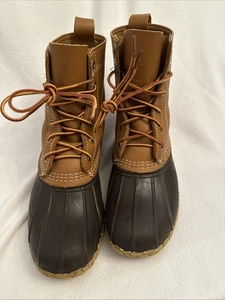 LL BEAN Boots Womens Waterproof Duck Size 8M 175064 USA Brown 8" Leather ๐ฆ - Picture 1 of 5