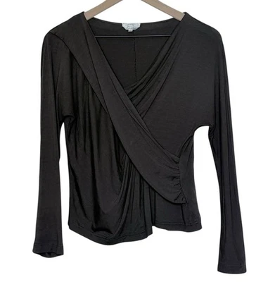 Camiseta Max Mara Imitación Envolvente Manga Larga Cuello en V Marrón Top Talla Mediana Minimalista Foto 1 de 4