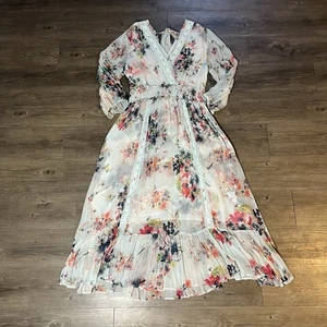 Sundance Giverny Garden Dress Boho Cottage Romantic Floral Sheer Part Lined Sz L - Picture 1 of 10