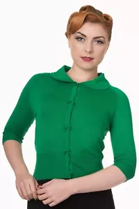 Green Retro Rockabilly Vintage Plain Peter Pan Collar Cardigan BANNED Apparel - Picture 1 of 3