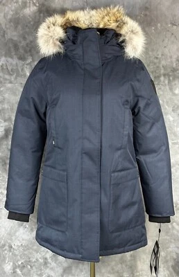 Parka para mujer Nobis CARLA cremallera e imán azul marino con ribete de piel de coyote talla XL (14768) NUEVA Foto 1 de 4