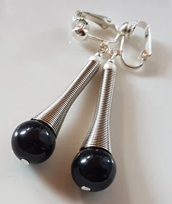 OHRCLIPS CLIPS VERSILBERT SCHWARZE PERLEN - Bild 1 von 2