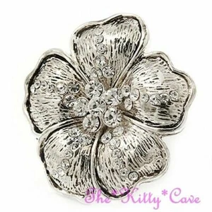 Argento Pansé Papavero Fiore Floreale Lussuoso Swarovski Crystal Cocktail Anello - Foto 1 di 12