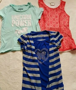 Lot Of 3 Girls Size 5 Short Sleeve Tops Shirts Osh Kosh One Step Up Lily Bleu - Picture 1 of 3