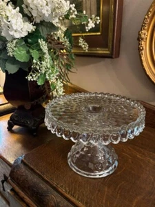 VINTAGE* FOSTORIA AMERICAN CUBIST PEDESTAL CAKE STAND W/ RUM WELL #342 - Picture 1 of 7
