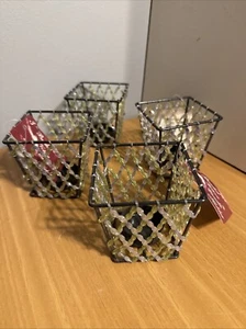 Set Of 4 Beaded Votive Candle Holders 3” Square Yellow/white  - Picture 1 of 4