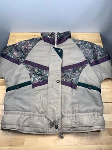Vintage IZZI Full Zip Jacket Gold Floral L Winter Snow Casual Shoulder Pad #4023 - Picture 1 of 8