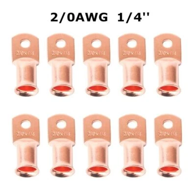 Copper 2/0 Ga AWG 1/4" Lug Ring Crimp Solder Terminals Power Or Ground Wire 50x - Image 1 of 4