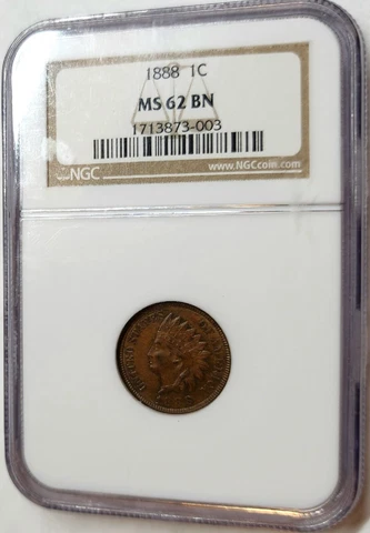 CHOICE 1888 Indian Head Cent NGC MS-62 BN Awesome Eye Appeal And Details !!! Cover