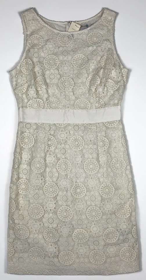 Boden Crochet Lace Shift Dress Womens 8 Sleeveless Knee Length Ivory New FLAWS - Image 1 of 4