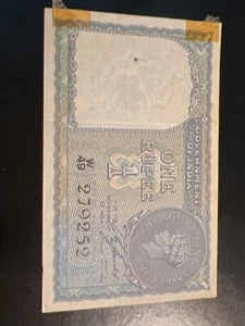 1940 BRITISH INDIA 1 RUPEE BANKNOTE KING GEORGE VI - Picture 1 of 2