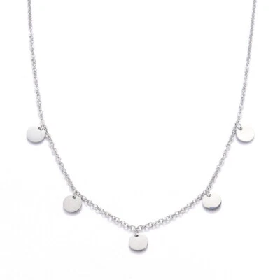 DAMEN KETTE MIT PLÄTTCHEN IN SILBER HALSKETTE RUNDE ANHÄNGER EDELSTAHL SCHMUCK - Bild 1 von 4