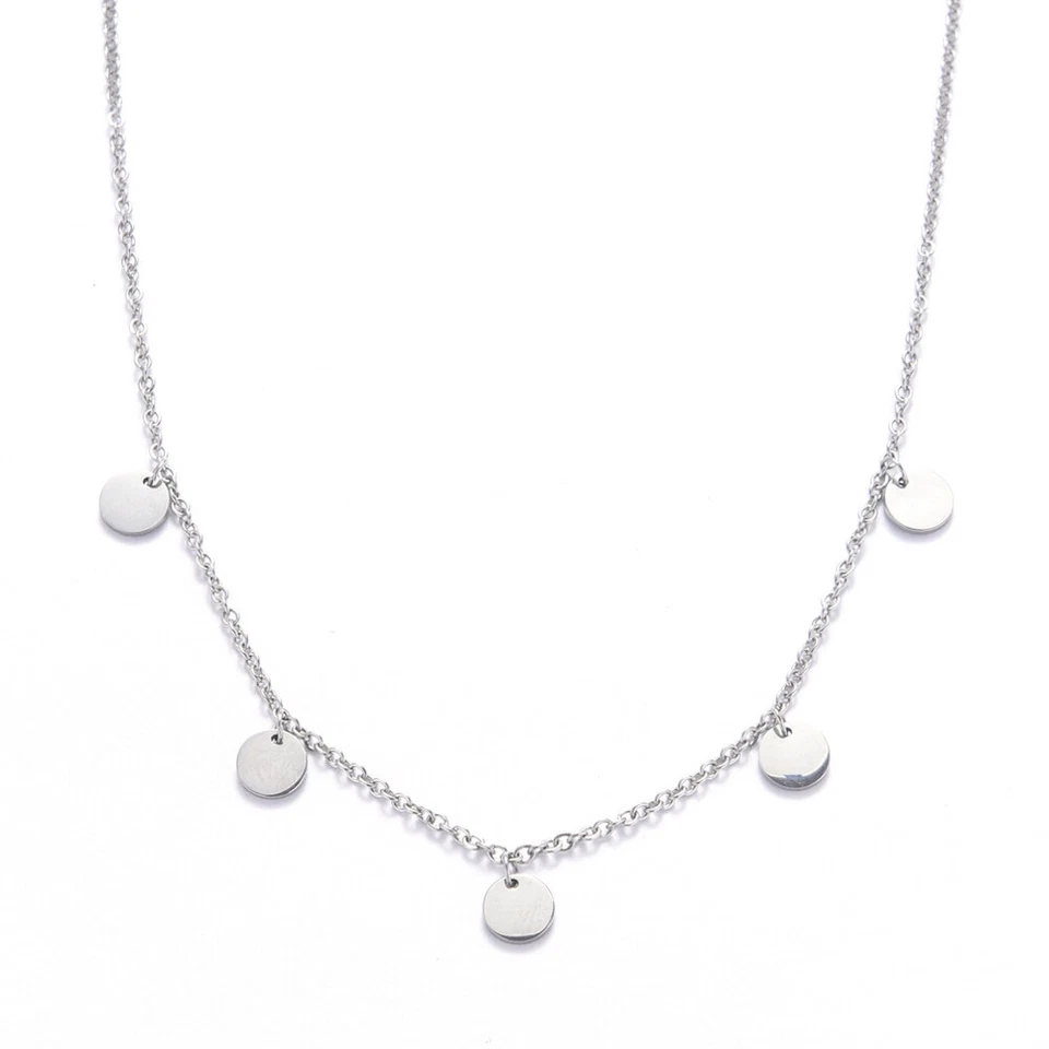 DAMEN KETTE MIT PLÄTTCHEN IN SILBER HALSKETTE RUNDE ANHÄNGER EDELSTAHL SCHMUCK - Bild 1 von 4