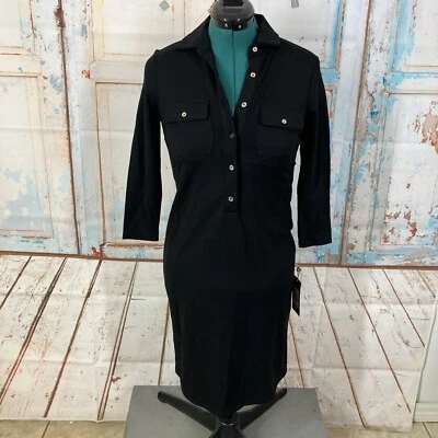 JONES Нью-Йорк женская рубашка платье размер XS черный 3/4 рукава карманы Midi - Изображение 1 из 4