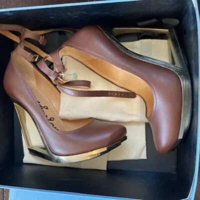 Lanvin Cutout Wedges - size 39 - Brown with gold "scratched" wedge - Image 1 of 4