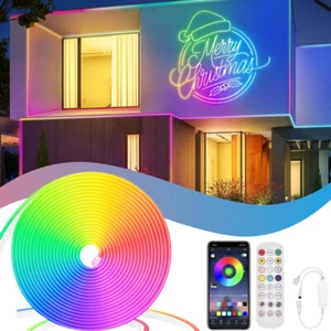 3/5/10m Neon LED Strip Rope Light RGB APP Remote Flexible Waterproof Plug IP67 - Picture 1 of 12