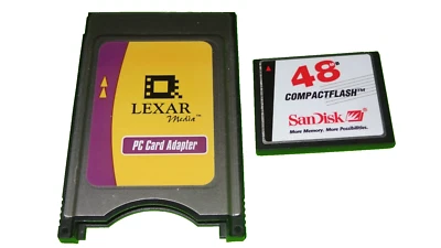 Lexar Media CompactFlash PC Card Adapter PCMCIA with 48MB SanDisk CF Memory Card - Image 1 of 2