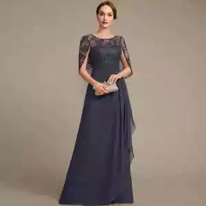 Scoop Neck Mother of the Bride Dresses Appliques Chiffon Wedding Party Gowns New - Picture 1 of 16