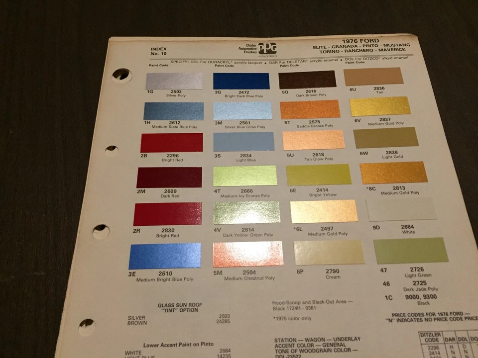 Ford 1976, todos los modelos virutas de pintura originales, Mustang, Thunderbird, Pinto, Fairmont Foto 1 de 1