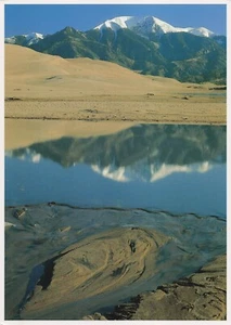 Great Sand Dunes w Reflection of Snow Capped Mountains CO Vintage Postcard - Picture 1 of 2