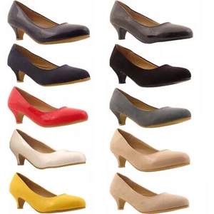 Womens Low Kitten Heels Ladies Girls Pumps Court Work Shoes Sizes 3-12 - Picture 1 of 24