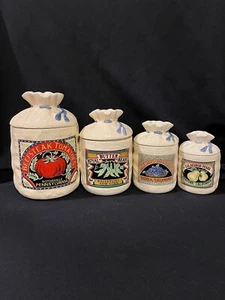 Vintage Hearth and Home Designs Burlap Sack Canisters 1988 Set of 4 - Picture 1 of 7