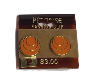 Vintage Costume Earrings NOS Orange Enamel Stud Earrings Mod 70's Retro Gold Ton - Picture 1 of 4