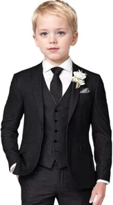 Boys Linen Suit 3 Piece Slim Fit Suits for Kids Formal Tuxedo Suits for Summer - Picture 1 of 26