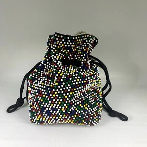 Candy Dot Beaded Drawstring Purse Reversible Handbag Vintage Mid Century - Picture 1 of 5